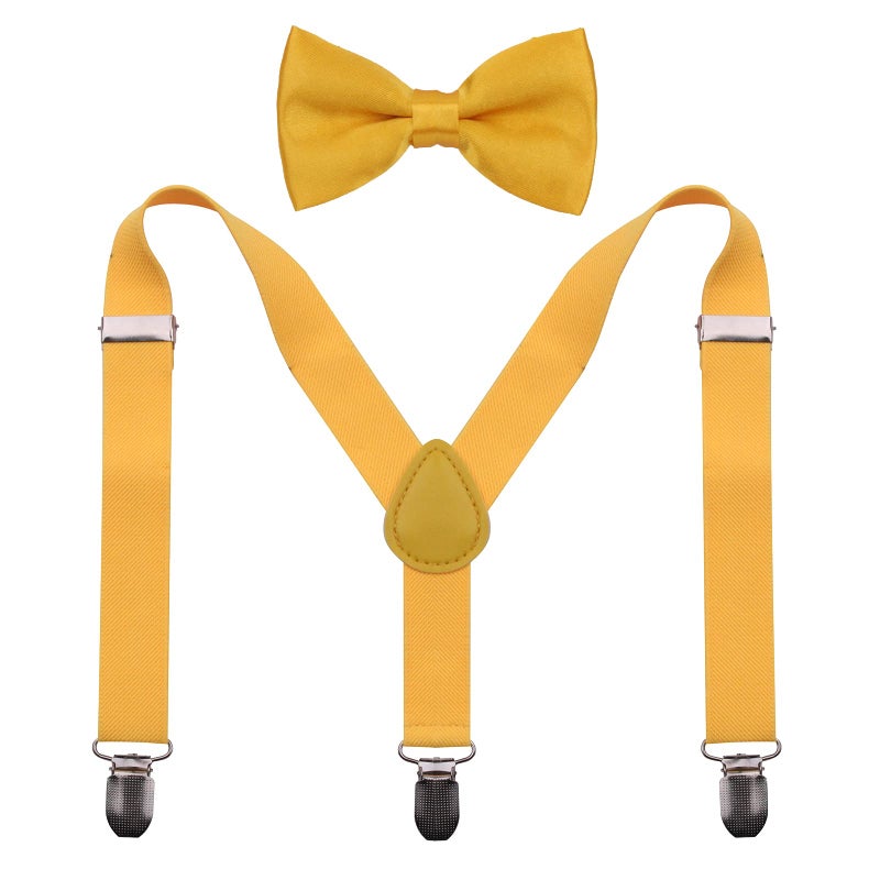 GUCHOL Yellow Suspenders Bow Tie for Boys and Girls - Adjustable Elastic Classic Accessory Sets Age 1 to 13 Year (Yellow, 26 INCH (1-5 Year) - Image 1